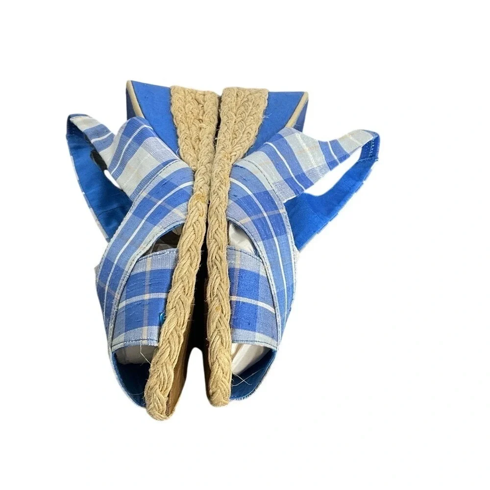 Lauren‎ Ralph Lauren Womens CAMARA Blue Plaid Wedge Slingback Sandals Size 10B